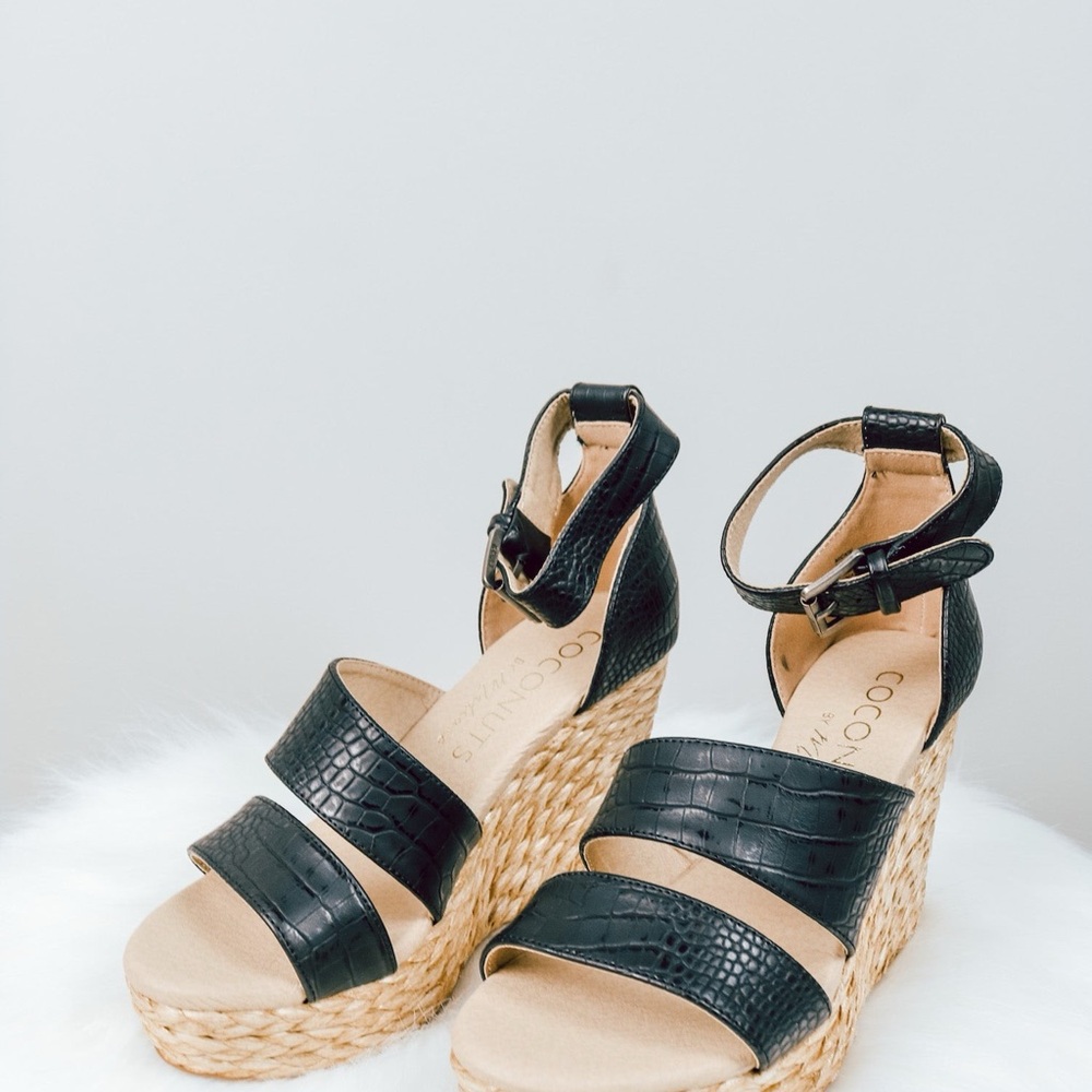 Coconuts by Matisse Black Ankle Strap Wedges